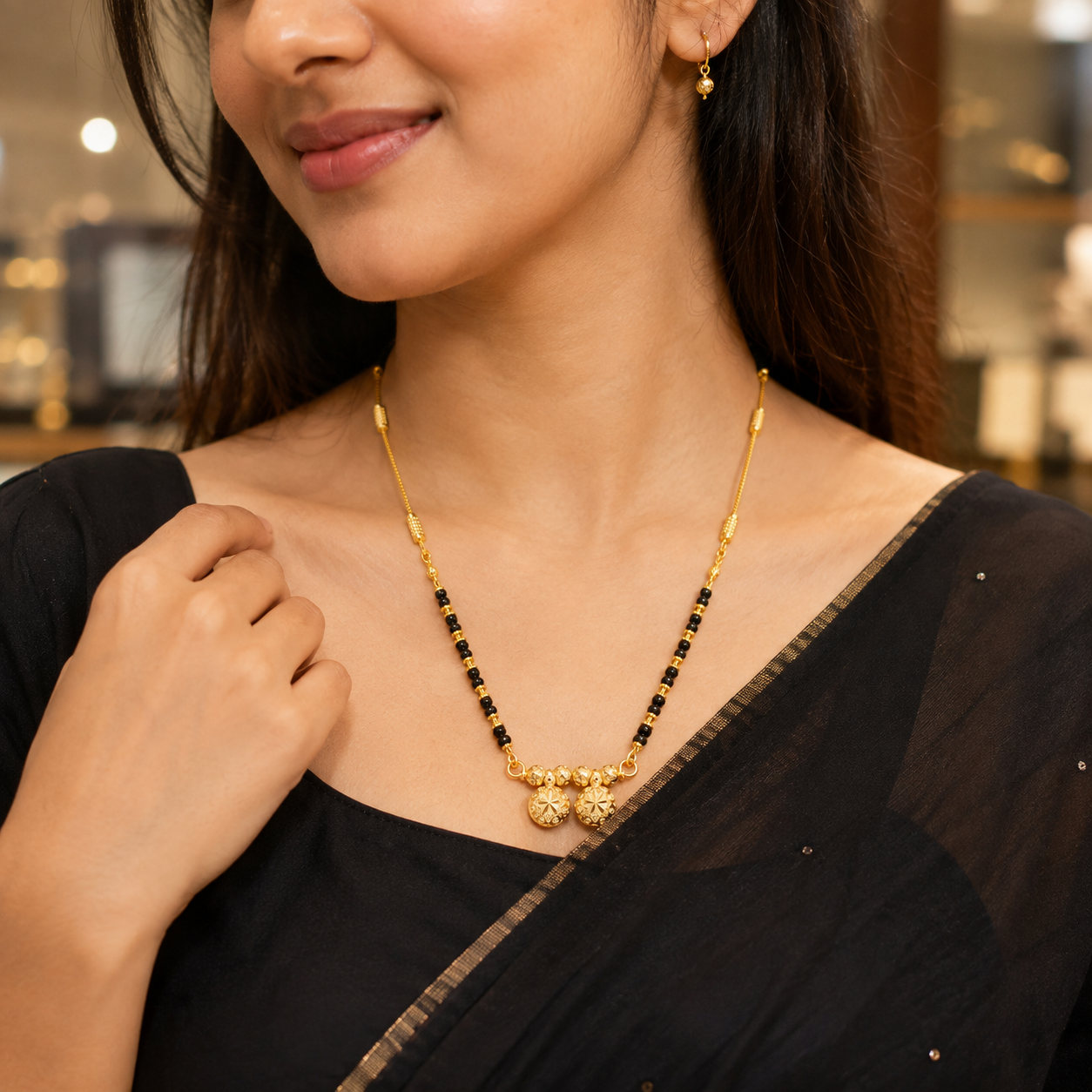 Traditional Twin Pendant Black Bead Mangalsutra
